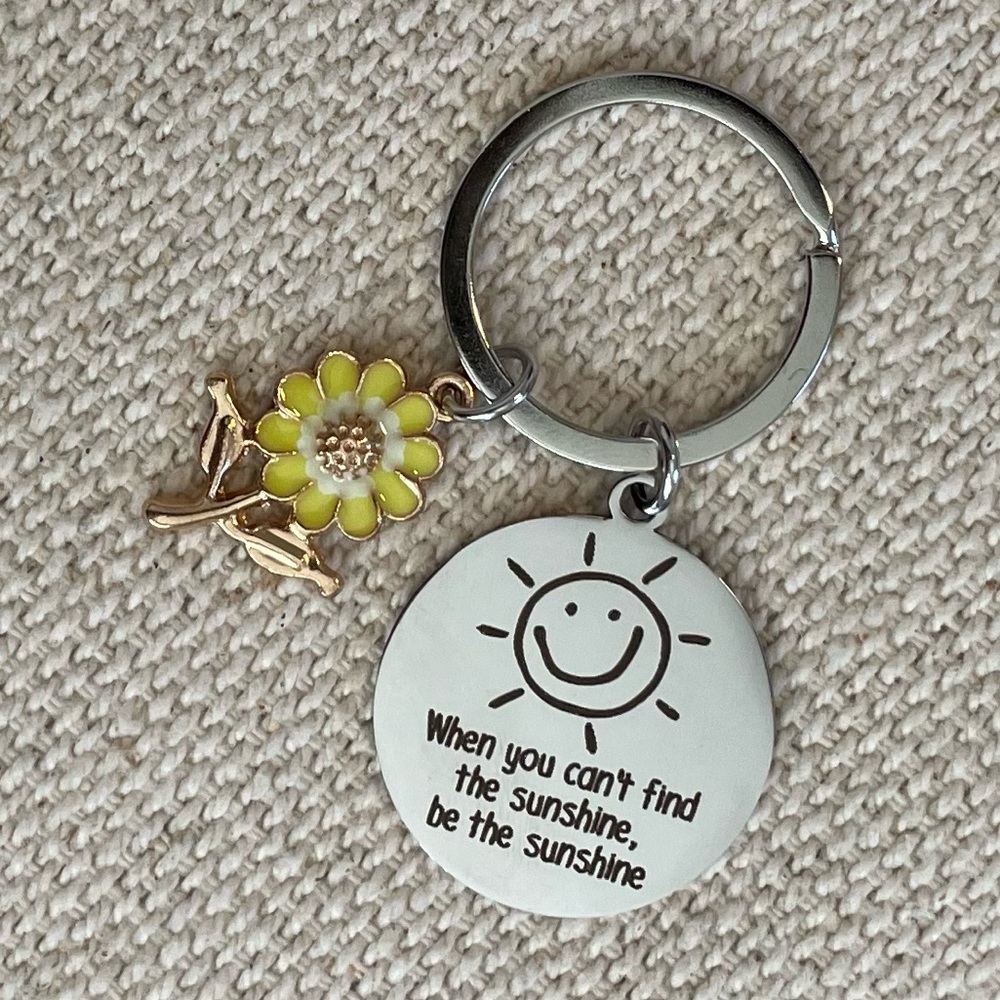 Engraved Silver Keychain with Flower Charm